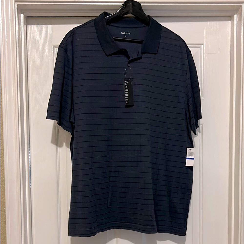 NWT-Van Heusen Men's Dark Blue Striped Polo-size XL